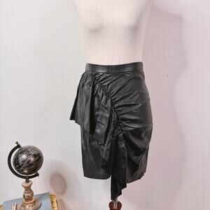 Isabel Marant Nela Lambskin Leather Ruched Skirt Black 36 US 4 Ruffle Edgy